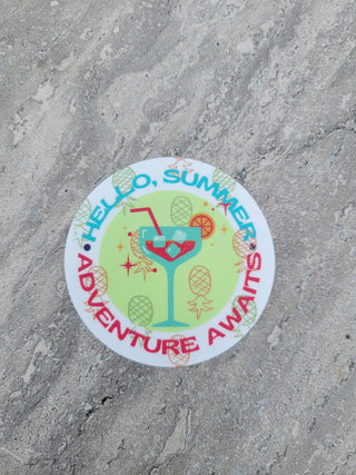 Hello Summer Adventure Awaits, Tropical Drink and Upside Down Pineapple, Thick and Durable, Weatherproof