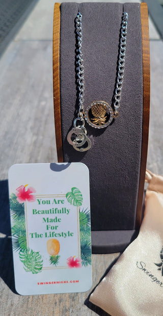 BDSM anklet with a handcuff charm and an upside down pineapple / Lifestyle anklet / bracelet, Pineapple bracelet, Includes Jewelry Bag