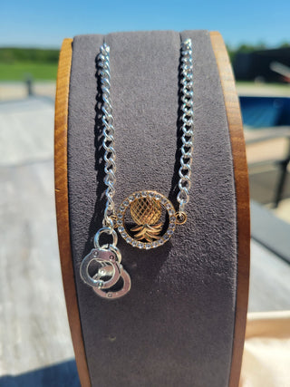 BDSM anklet with a handcuff charm and an upside down pineapple / Lifestyle anklet / bracelet, Pineapple bracelet, Includes Jewelry Bag