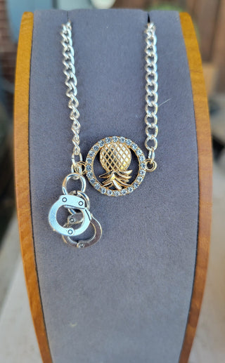 BDSM anklet with a handcuff charm and an upside down pineapple / Lifestyle anklet / bracelet, Pineapple bracelet, Includes Jewelry Bag