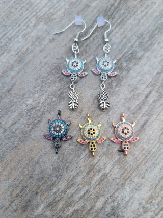 Upside Down Pineapple Turtle Earrings with Mutiple Gemstones / 4 Different Color Options: Silver, Gold, Rose Gold, or Black