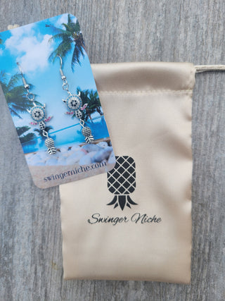 Upside Down Pineapple Turtle Earrings with Mutiple Gemstones / 4 Different Color Options: Silver, Gold, Rose Gold, or Black
