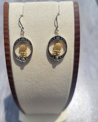 Upside Down Pineapple Spinner Earrings / Swinger Lifestyle Jewelry / Statement Earrings / Multi-colored Gold and Silver