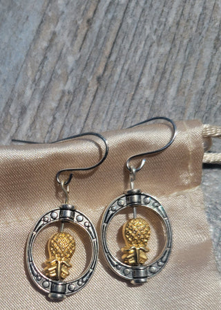 Upside Down Pineapple Spinner Earrings / Swinger Lifestyle Jewelry / Statement Earrings / Multi-colored Gold and Silver