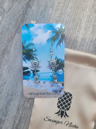 Upside Down Pineapple Turtle Earrings with Mutiple Gemstones / 4 Different Color Options: Silver, Gold, Rose Gold, or Black