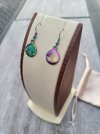 Holographic Pineapple Earrings for the lifestyle, Swinger Upside Down Pineapple Earrings, Alternative Lifestyle Earrings / Stainless Steel