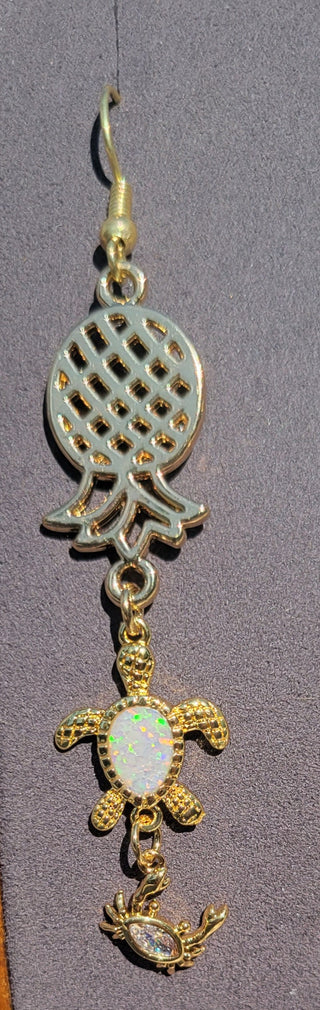 Turtle, Crab, and Pineapple Earrings / Upside Down Pineapple Earrings / Gold Colored Earrings for the Swinger Lifestyle
