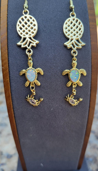 Turtle, Crab, and Pineapple Earrings / Upside Down Pineapple Earrings / Gold Colored Earrings for the Swinger Lifestyle
