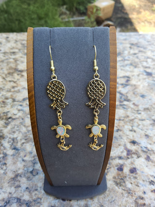 Turtle, Crab, and Pineapple Earrings / Upside Down Pineapple Earrings / Gold Colored Earrings for the Swinger Lifestyle