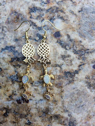 Turtle, Crab, and Pineapple Earrings / Upside Down Pineapple Earrings / Gold Colored Earrings for the Swinger Lifestyle