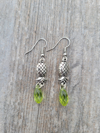 Upside Down Pineapple Earrings With A Green Translucent Bead / Swinger Pineapple / Great for a cruise,group event, and night clubs