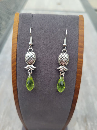 Upside Down Pineapple Earrings With A Green Translucent Bead / Swinger Pineapple / Great for a cruise,group event, and night clubs