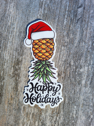 Upside Down Happy Holiday Sticker / Weatherproof / Thick / Durable / 2 Options