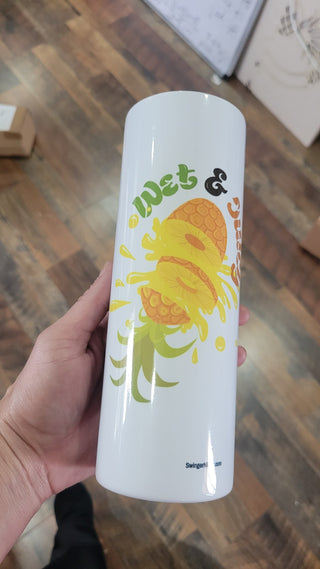 Wet & Juicy Upside Down Pineapple Tumbler 20oz. for the Swinger Lifestyle * Funny Pineapple Metal Tumbler * Unique Gift Idea for a Swinger
