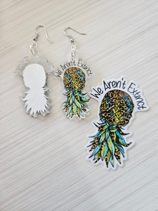 Animal Print Pineapple Earrings: Upside Down Swinger Design, Weatherproof Sticker Included / We Aren't Extinct