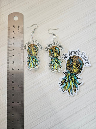 Animal Print Pineapple Earrings: Upside Down Swinger Design, Weatherproof Sticker Included / We Aren't Extinct
