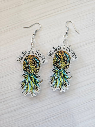 Animal Print Pineapple Earrings: Upside Down Swinger Design, Weatherproof Sticker Included / We Aren't Extinct