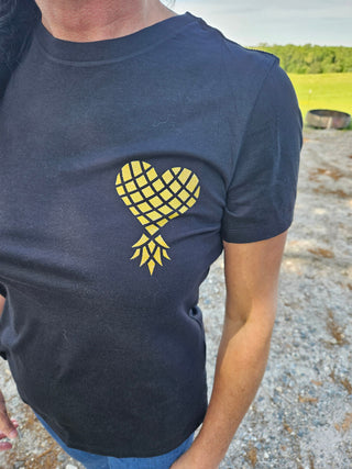 Love With A Twist Upside Down Pineapple Heart T-Shirt Front and Back/ Swinger Lifestyle Shirt / Unisex / Glitter or Matte / Front and Back