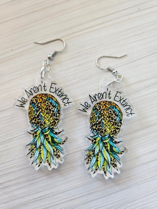 Animal Print Pineapple Earrings: Upside Down Swinger Design, Weatherproof Sticker Included / We Aren't Extinct