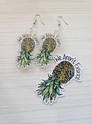 Animal Print Pineapple Earrings: Upside Down Swinger Design, Weatherproof Sticker Included / We Aren't Extinct