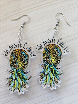Animal Print Pineapple Earrings: Upside Down Swinger Design, Weatherproof Sticker Included / We Aren't Extinct