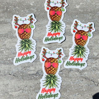Fun Holiday Sticker with Upside-Down Pineapple Reindeer Design/ Waterproof, thick, and durable / 3"