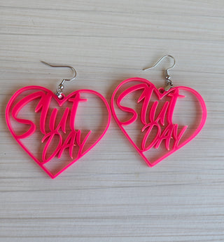 Vibrant Pink Slut Day Earrings | 2" Height