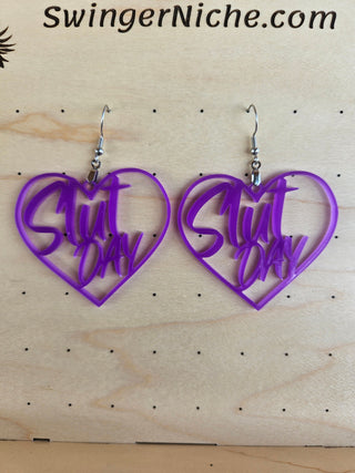 Dark Purple Slut Day Earrings | 2" Height