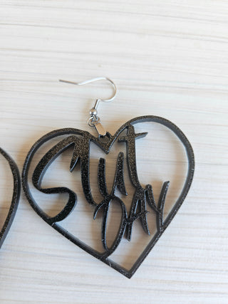 Bold Black Glitter Slut Day Earrings | 2" Height