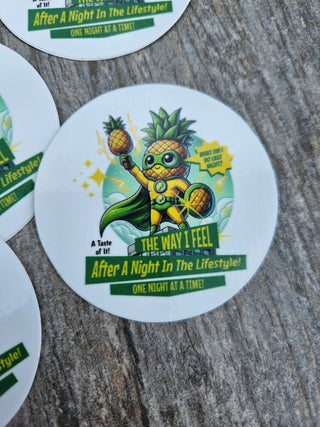 Tropical Fun Sticker: Pineapple Swinger Superhero with Pineapple Trophy Design, Glossy, Swinger Lifestyle Tumbler Sticker