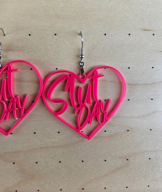 Vibrant Pink Slut Day Earrings | 2" Height
