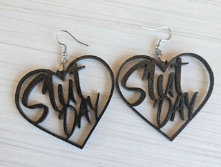 Bold Black Glitter Slut Day Earrings | 2" Height