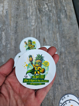 Tropical Fun Sticker: Pineapple Swinger Superhero with Pineapple Trophy Design, Glossy, Swinger Lifestyle Tumbler Sticker