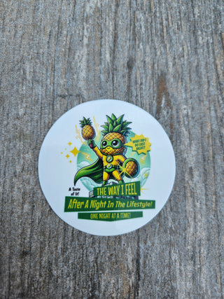 Tropical Fun Sticker: Pineapple Swinger Superhero with Pineapple Trophy Design, Glossy, Swinger Lifestyle Tumbler Sticker