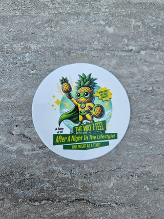 Tropical Fun Sticker: Pineapple Swinger Superhero with Pineapple Trophy Design, Glossy, Swinger Lifestyle Tumbler Sticker