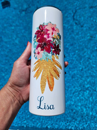Swinger Lifestyle Tumbler with Upside Pineapple in a beautiful floral design, Personalized Option