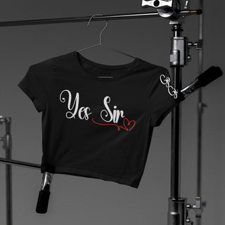 Yes Sir Good Girl Crop Top Tee, Black or White T Shirt, Submissive Shirt, BDSM Clothing, Gift for her, Gift for wife