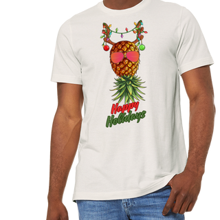 Happy Holidays Reindeer Pineapple T-Shirt - Unisex - Crew Neck