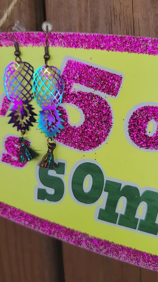 Swinger Upside Down Pineapple Earrings, Alternative Lifestyle Earrings, Holographic Pineapple Earrings with a Tassel, Video Available