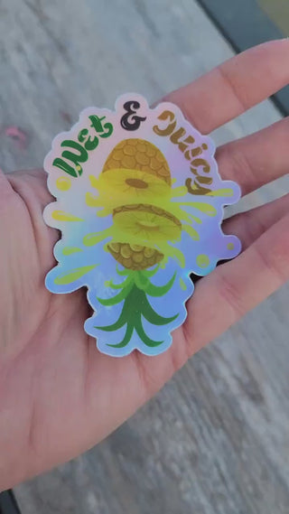Wet & Juicy Holographic and Waterproof Pineapple Sticker, Upside Down Pineapple Decal, Swinger Lifestyle Sticker, Sticker for Tumbler